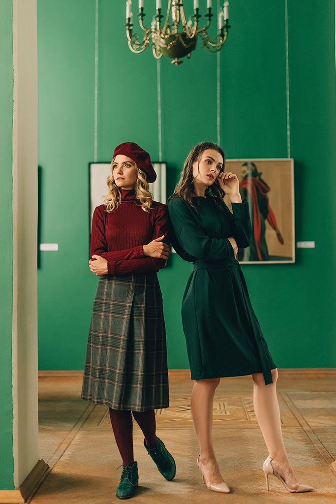 Женская водолазка, юбка в клетку, зеленое платье. Одежда Ledinika.jpg