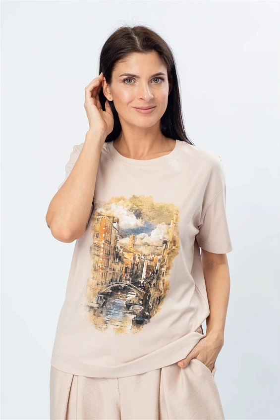 Футболка женская 4034.AKT Печать оптом от производителя Ledinika